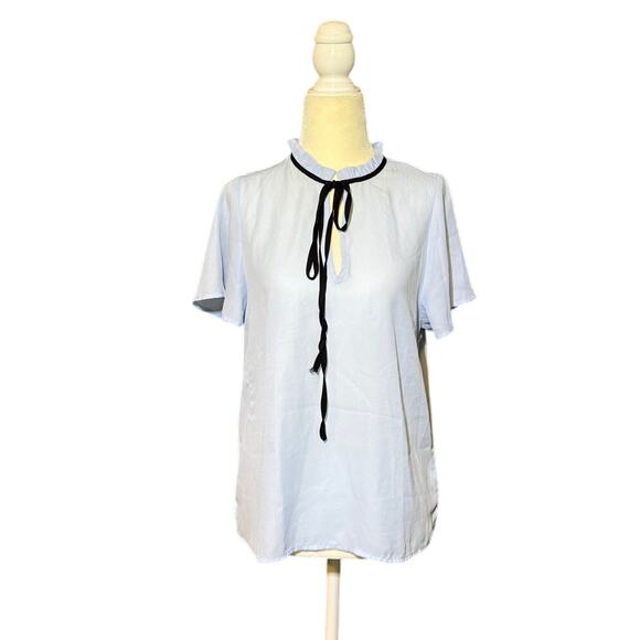 Lulus Blouse Top Women M Light Blue Relaxed Fit Tie Neck Casual Dressy - Picture 1 of 7